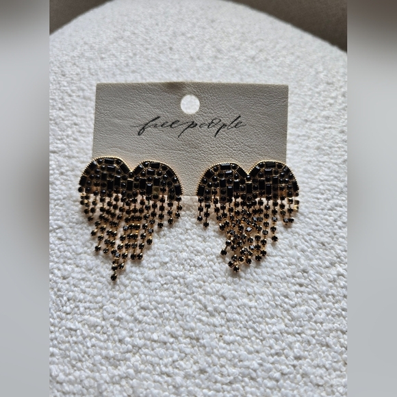 Free People, Hearts On Fire Dangle Earrings, Gold/Black - NWOT! - Picture 3 of 4